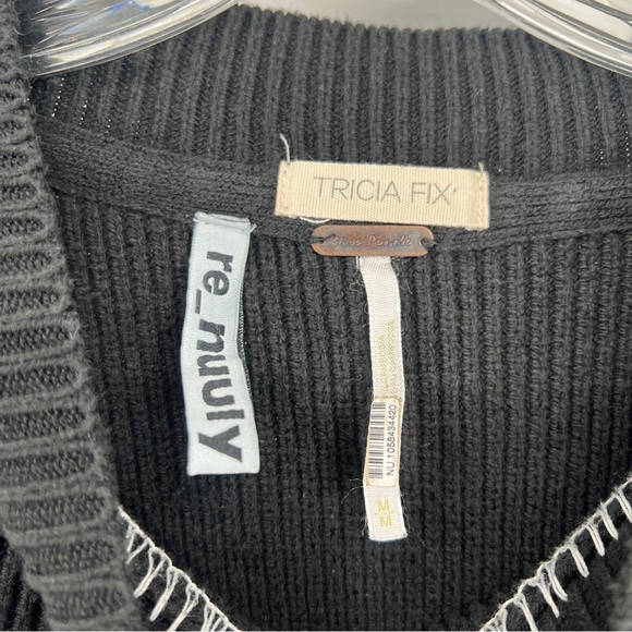 Tricia Fix x Free People Black Knit Exploded Bow Crew Neck Oversized Sweater M - Picture 4 of 7